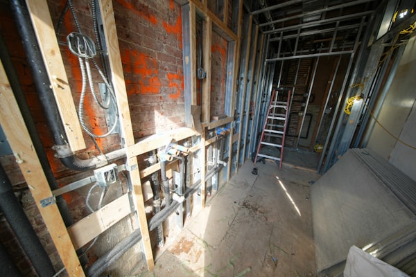 Plumbing pipes and framing during residential construction